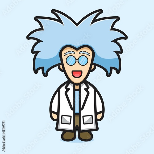 Cute professor scientist wear glasses cartoon vector icon illustration