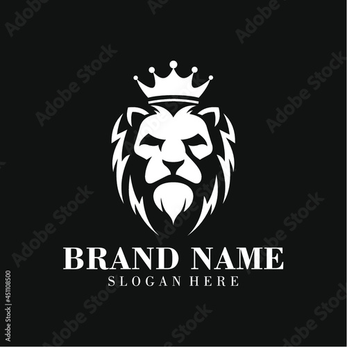 lion head design logo vector with crown