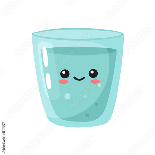 a glass of water to rinse your kawaii mouthwash. cute character in cartoon style