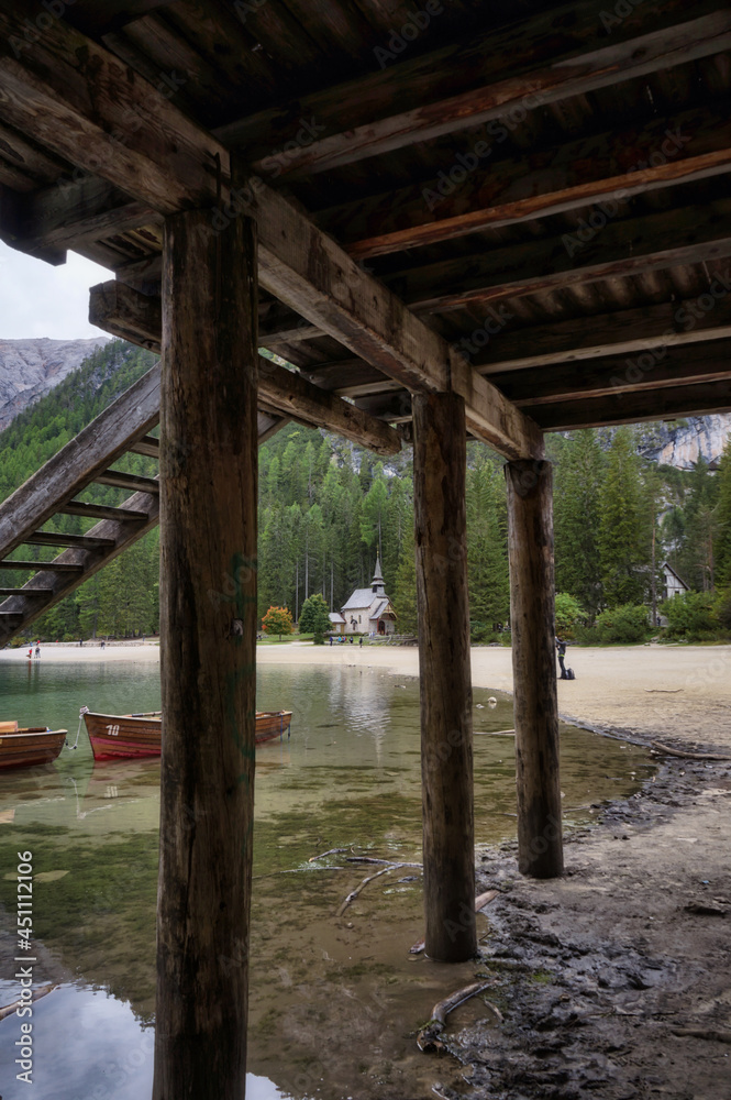 dolomitesm landscape, italy lake di braies . dolomitesm landscape, italy lake di braies .