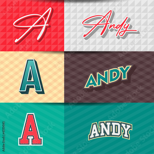 ,Male name,Andy in various Retro graphic design elements, set of vector Retro Typography graphic design illustration