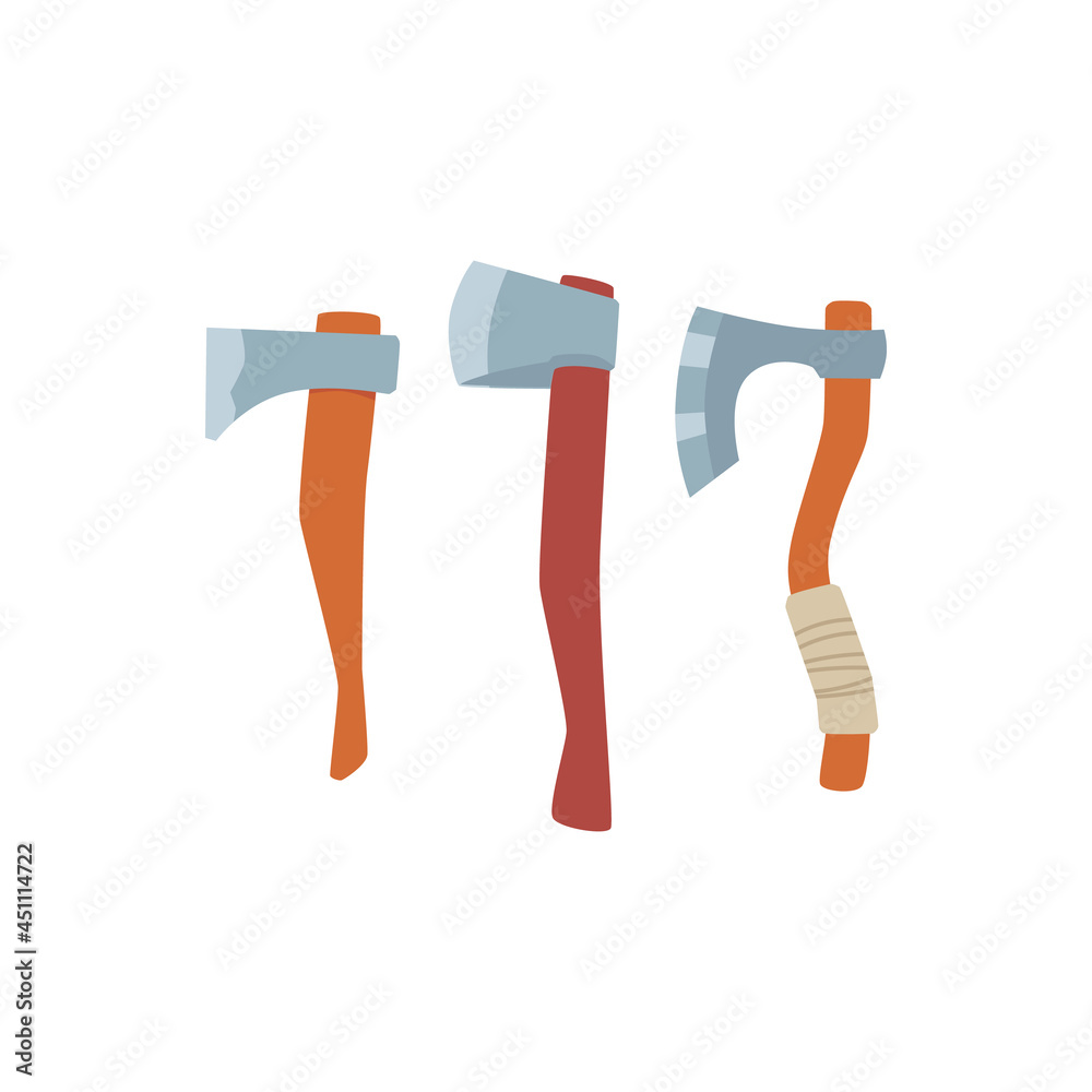 Lumberjack or ancient warriors axes set, flat vector illustration isolated.