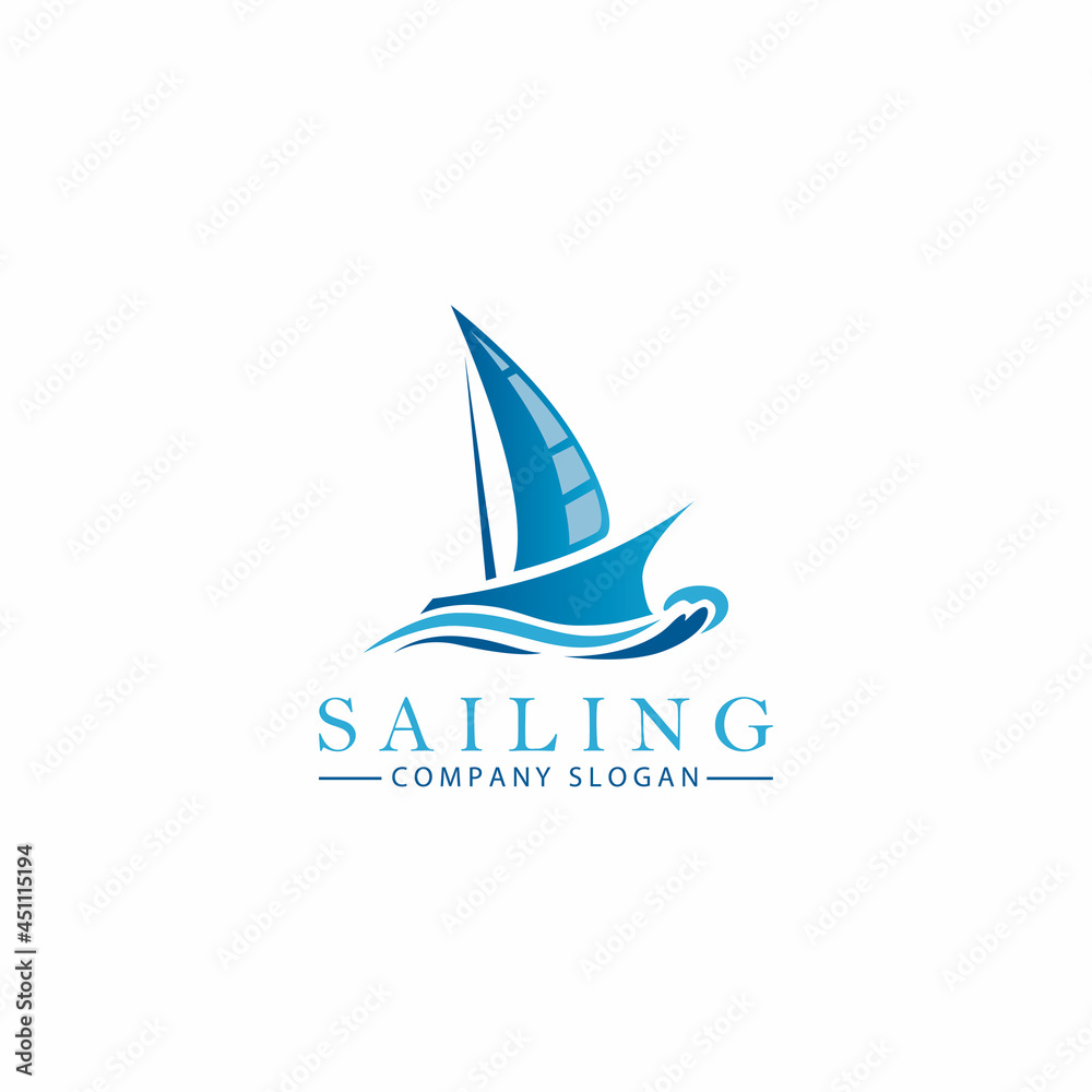 Modern sailing in blue colour with waves template logo design Modern sailing in blue colour with waves template logo design