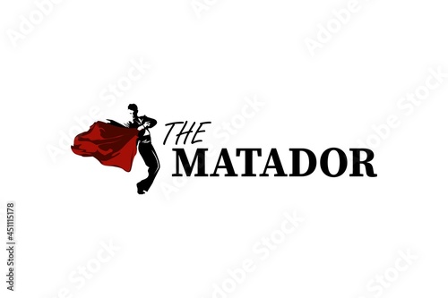 The matador with red cloth is on the verge of ramming a bull template logotype logo design photo