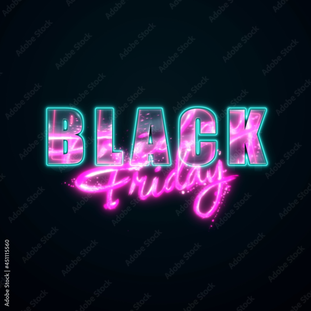 Pink inscription Black Friday on a black background. Clearance sale flyer, magazine style modern design Discounts price drop poster. 3d illustration 3d render copy space.