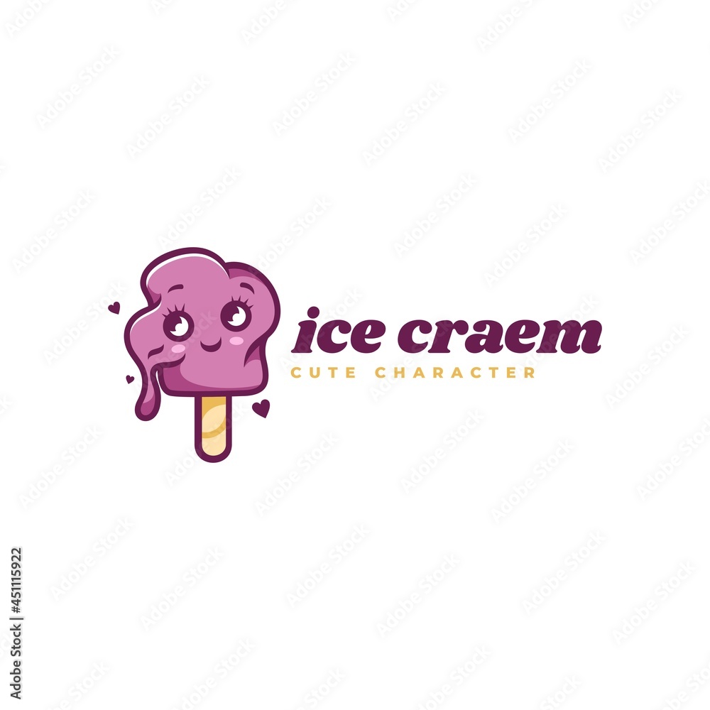 Vector Logo Illustration Ice Cream Simple Mascot Style.