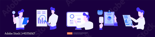 digital analysis concept for business market research set, marketing strategy, auditing and financial. data visualization with character, charts and statistics for landing page, banner, presentation