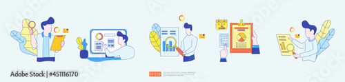 digital analysis concept for business market research set, marketing strategy, auditing and financial. data visualization with character, charts and statistics for landing page, banner, presentation