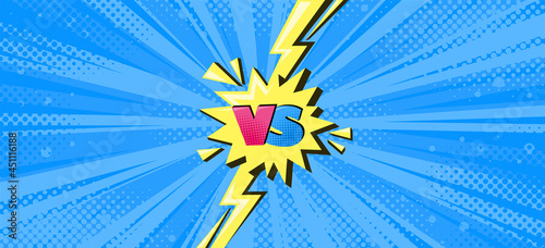 Superhero halftoned background with lightning. Contest comic design with yellow flash. Vector illustration backdrop