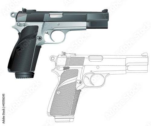 Modern generic hand gun isolated on white background. Simple file structure and easy to edit