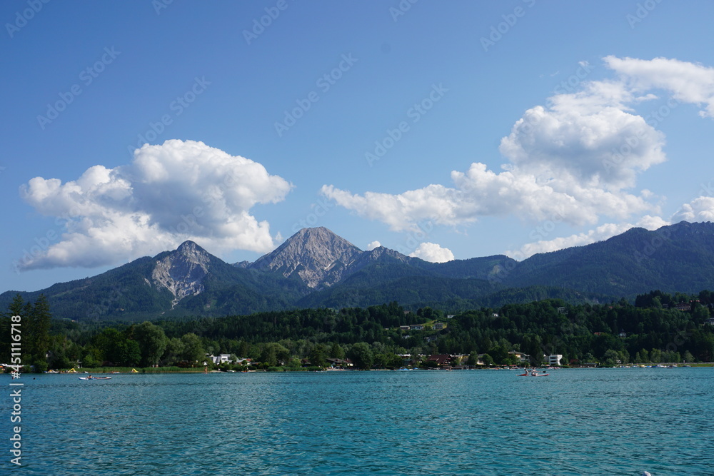 lake Faak in austria and Karawanken mountains lake Faak in austria and Karawanken mountains