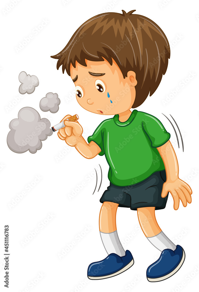 A boy trying to smoke cigarette cartoon character A boy trying to smoke cigarette cartoon character