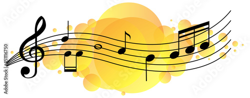 Musical melody symbols on yellow splotch