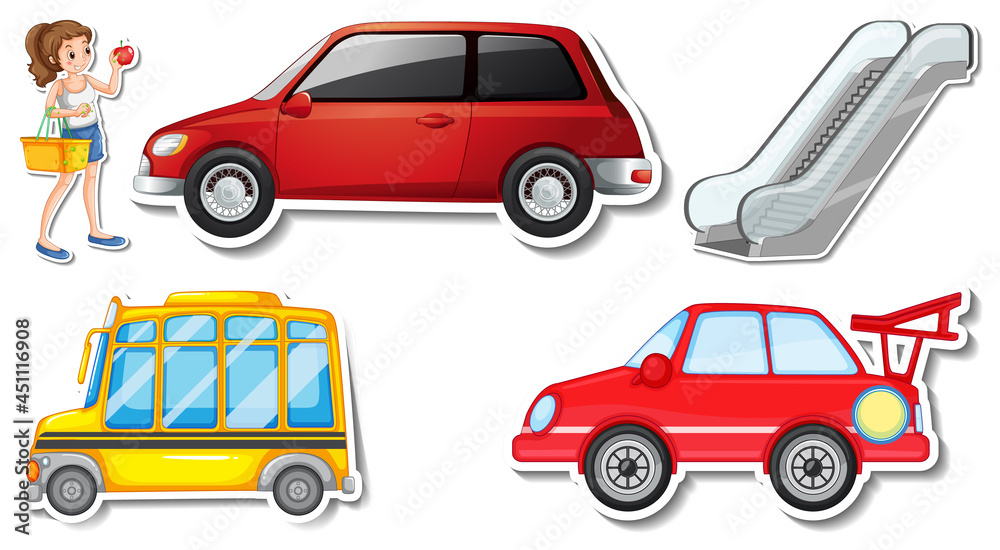 Naklejka premium Random stickers with transportable vehicle objects