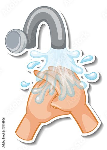 A sticker template of hands with water tap isolated