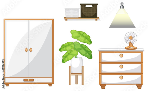 Furniture set for interior design on white background