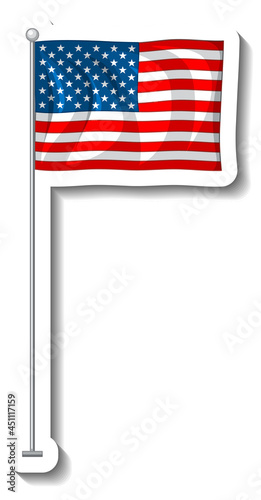 Flag of United States of America with pole isolated