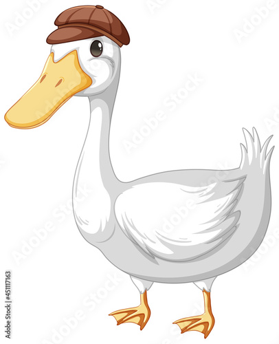 A duck wearing hat in cartoon style isolated on white background