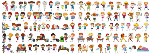 Set of different doodle kids cartoon character © GraphicsRF