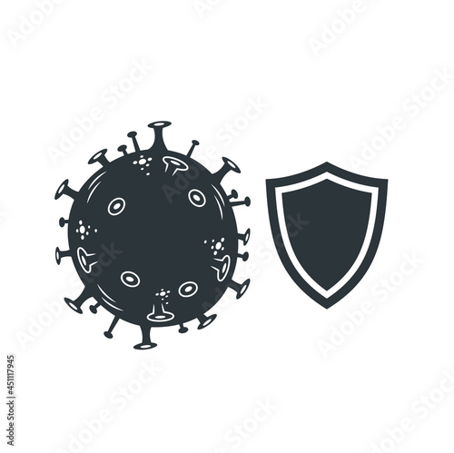 illustration of corona virus and shield 