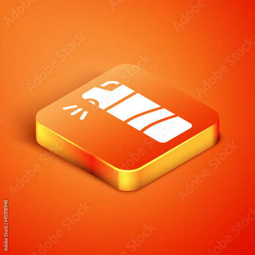 Isometric Pepper spray icon isolated on orange background. OC gas. Capsicum self defense aerosol. Vector