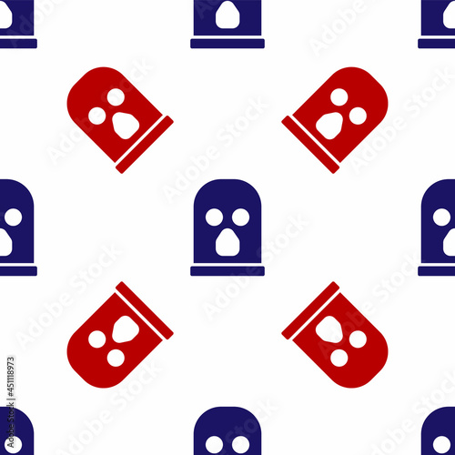 Blue and red Balaclava icon isolated seamless pattern on white background. A piece of clothing for winter sports or a mask for a criminal or a thief. Vector