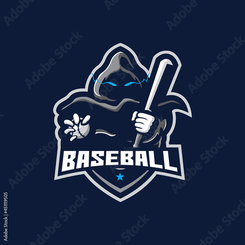 Reaper logo mascot design vector with modern illustration concept style. Reaper baseball illustration.