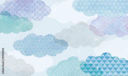 水彩風　和風柄　背景素材