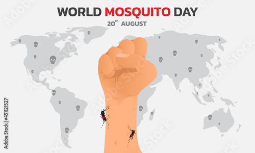 Mosquito Vector with world map Background, World Mosquito day, Malaria Day, dengue fever.