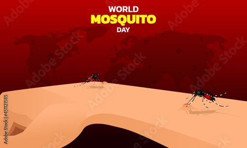 Mosquito Vector with world map Background, World Mosquito day, Malaria Day, dengue fever.