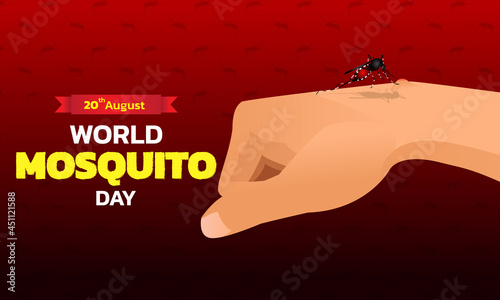 Mosquito Vector with world map Background, World Mosquito day, Malaria Day, dengue fever.