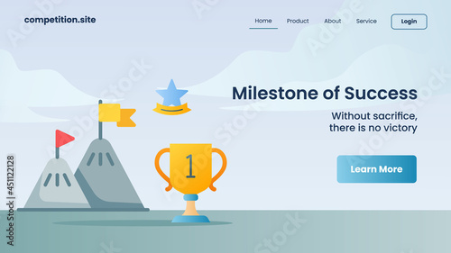 blue flag with star icon as milestone of success with tagline without sacrifice there is no victory for website template landing homepage