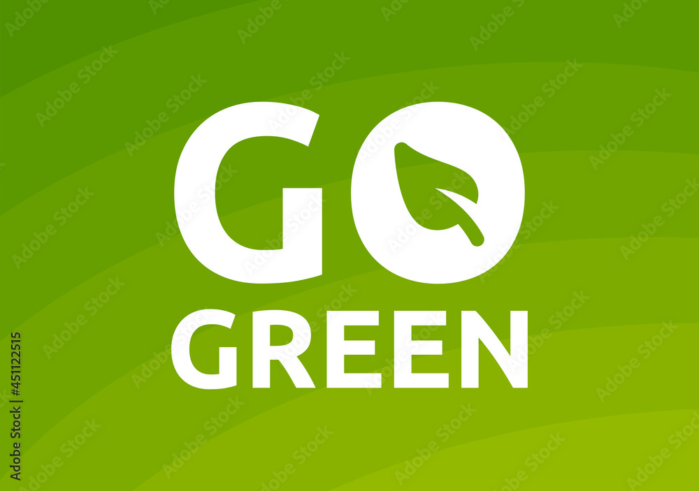 Go green icon symbol on green background. Green energy concept Go green icon symbol on green background. Green energy concept