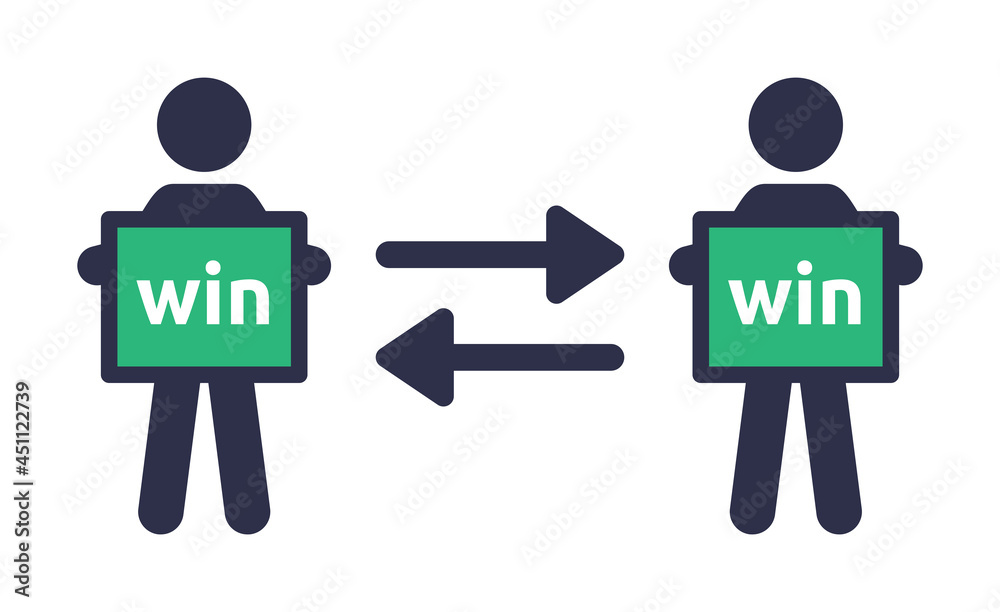 Win win strategy icon. Business negotiation symbol. People holding win-win  sign Stock Vector | Adobe Stock