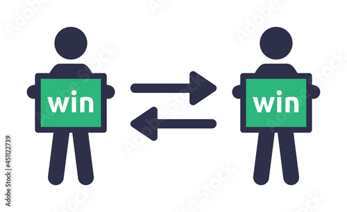 Win win strategy icon. Business negotiation symbol. People holding win-win sign