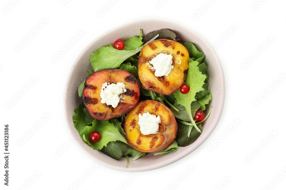 Salad with grilled peach isolated on white background Salad with grilled peach isolated on white background