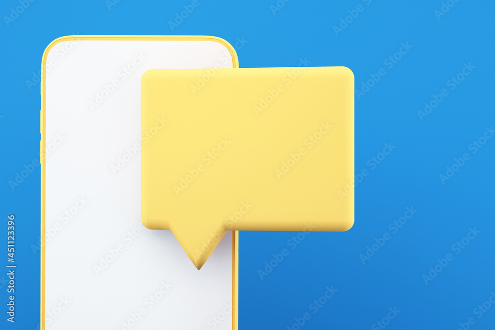 3d Smartphone with speech bubbles on blue background ,Communication and social media concept,3D Illustration background 3d Smartphone with speech bubbles on blue background ,Communication and social media concept,3D Illustration background