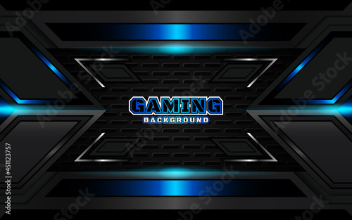 Abstract futuristic geometric black and blue gaming background with modern esport shapes. Vector design template technology concept can use element game banner, sport poster, cyber wallpaper, web