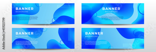 Set of liquid abstract background. Blue fluid vector banner template for social media, web sites. Wavy shapes