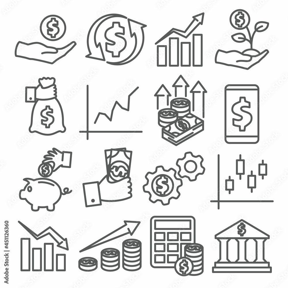 Fototapeta premium Investment line icons set on white background