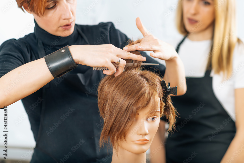 Fototapeta premium Haircutting Class – Practice Lessons for Hairdressers