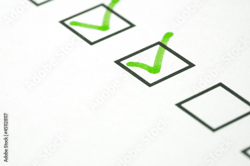 Checklist concept, Green marking on checklist box