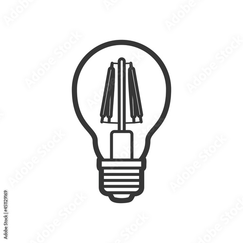 LED light lamp bulb vector outline icon, isolated on white background