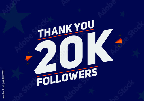 20k followers thank you colorful celebration template. social media followers achievement congratulation