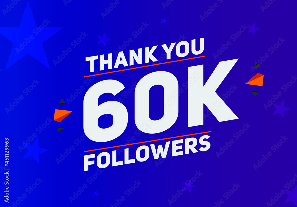 60k followers thank you colorful celebration template. social media 60000 followers achievement banner