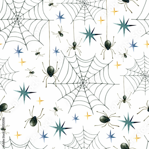 Spider web watercolor seamless pattern wallpaper