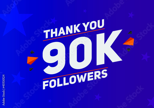 90k followers thank you colorful celebration template. social media 90000 followers achievement banner