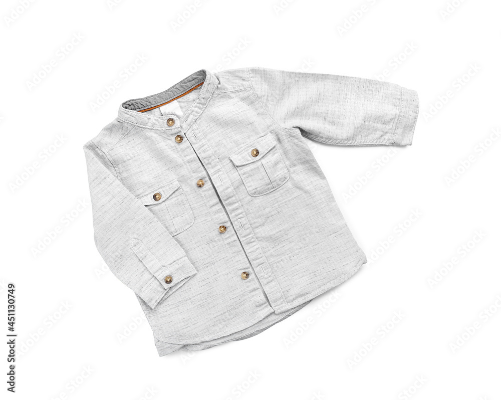 Stylish baby clothes on white background