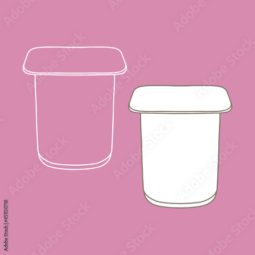 Outline yogurt packaging. Copy space. Linear, vector, realistic, outline illustration.