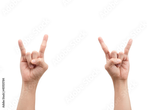 Male hand gesture show two finger white isolated